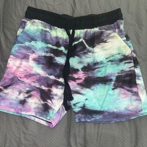 OS Blue purple teal tie-dyed stretchy shorts